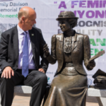 Chris Grayling MP with Emily Davison memorial statue. Credit: Rachel Thornhill