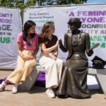 Head Girls of Rosebery School with Emily Davison memorial statue. Credit: Rachel Thornhill