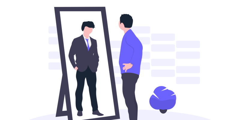 Illustration of a man looking in the mirror to signify being a narcissist.