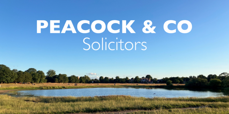 Details of the new Peacock & Co Wimbledon Office at 94 High Street, SW19 5EG written above an image of Rushmere Pond, Wimbledon Village.