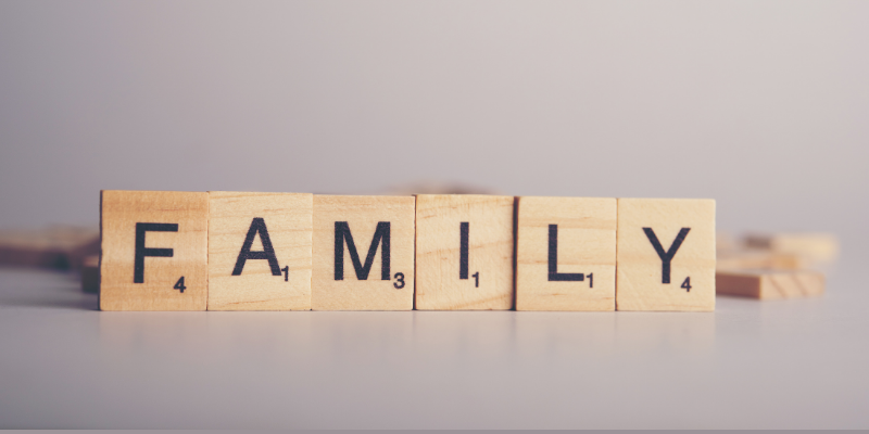Wooden Scrabble letters spelling Family