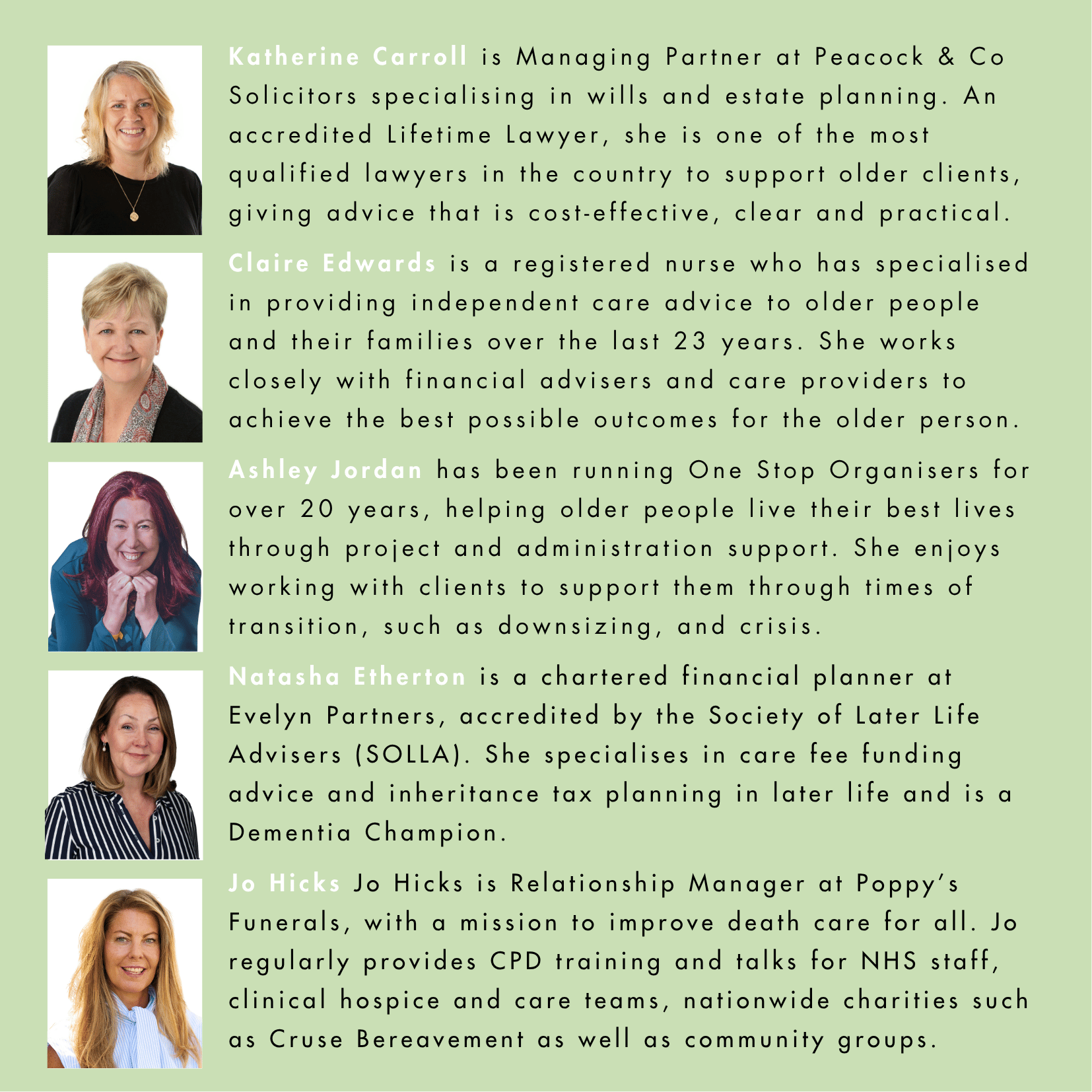 Speaker list for Later Life event